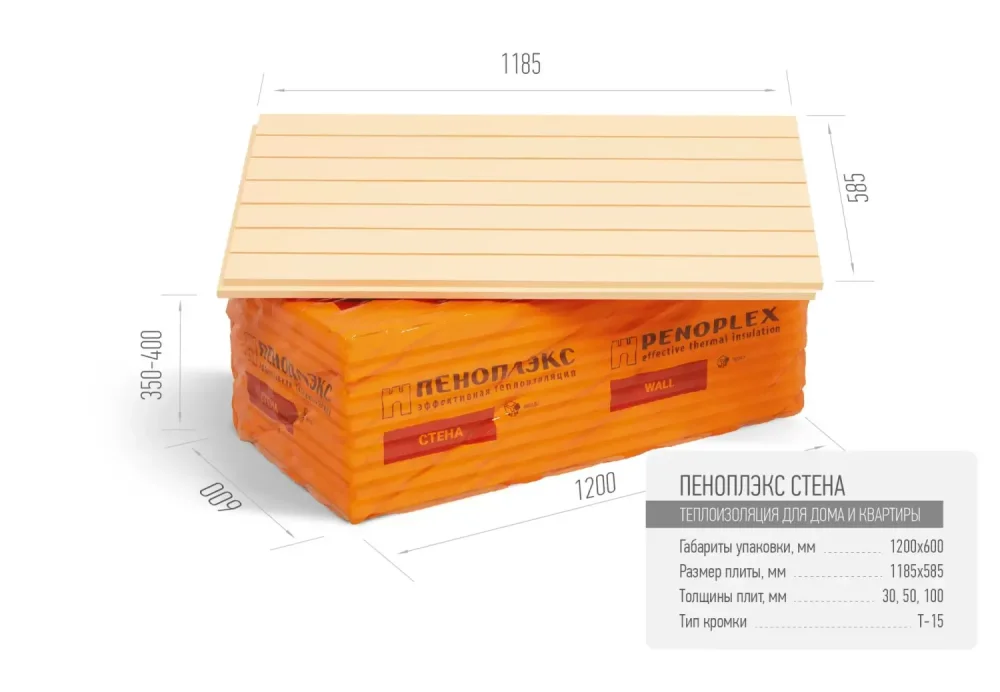 Экструзионный пенополистирол ПЕНОПЛЭКС СТЕНА® 100х585х1185 мм  Т-15