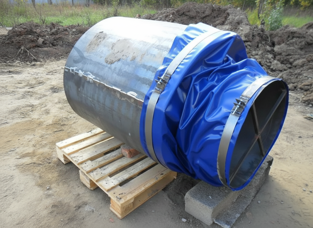 Герметизирующая манжета на переходах трубопроводов d≥1700мм в защитном кожухе (ГМР, ГМНР), защита от грунта засыпки не требуется