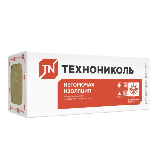 Базальтовая вата ТехноНиколь ТехноВент Стандарт, 80кг/м³ (1200x600x50, 6шт)