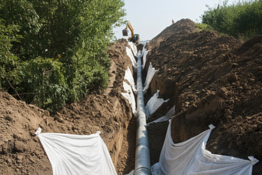 Противоэрозионное полотенце против выноса грунта засыпки траншеи на уклонах (ПП)