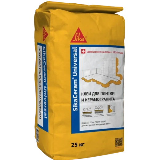 Клей эластичный 25 кг для крупноформатной плитки и облицовки фасадов и бассейнов Sika Ceram Elastic 25кг *1/48