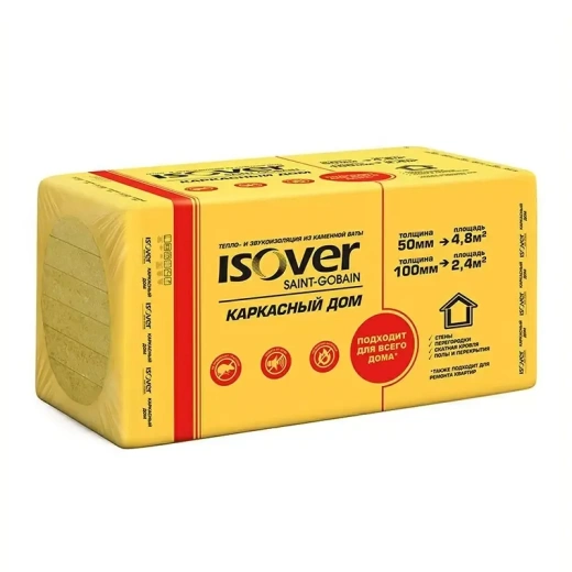 Базальтовая вата Isover Каркасный Дом, 28кг/м³ (1000x600x50x8)