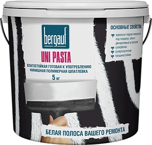 Шпаклевка полимерная финишная Uni Pasta 5кг Bergauf влагостойкая готовая к употреблению Всесезонная